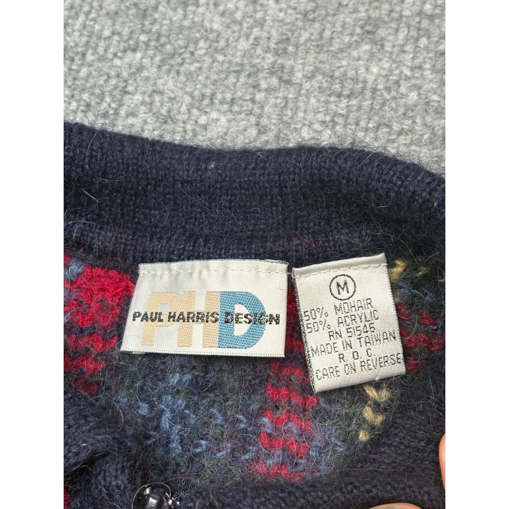 Vintage Paul Harris Design Mohair Blend Plaid Zip‎ Up Cardigan Sweater Medium - Picture 2 of 10